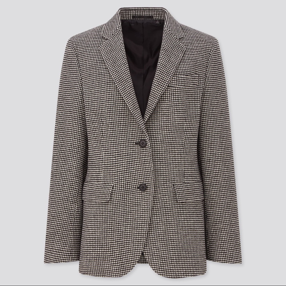 Uniqlo women’s wool blazer black white gingham size L